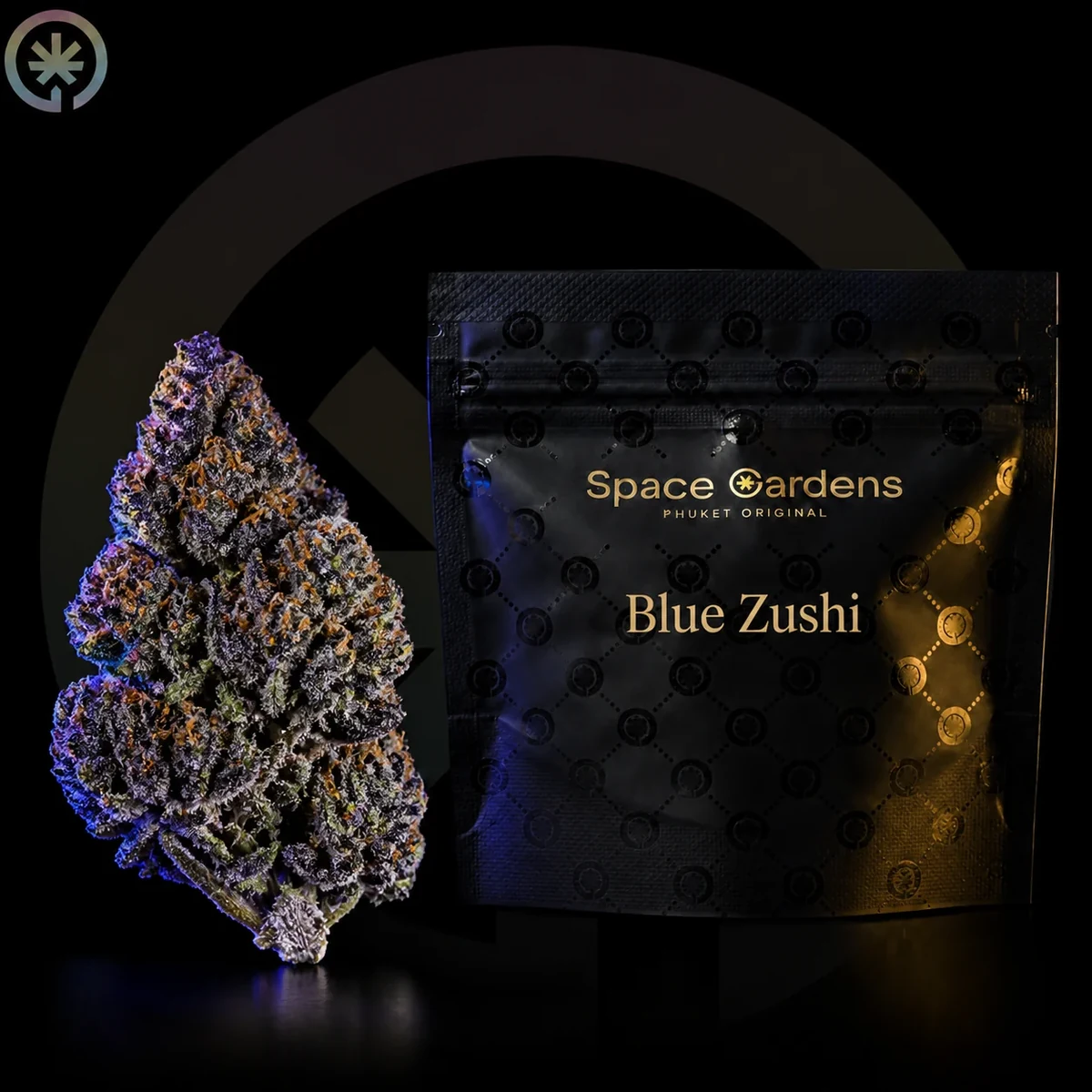 Blue Zushi Cannabis Flower packaging at Space Gardens Phuket