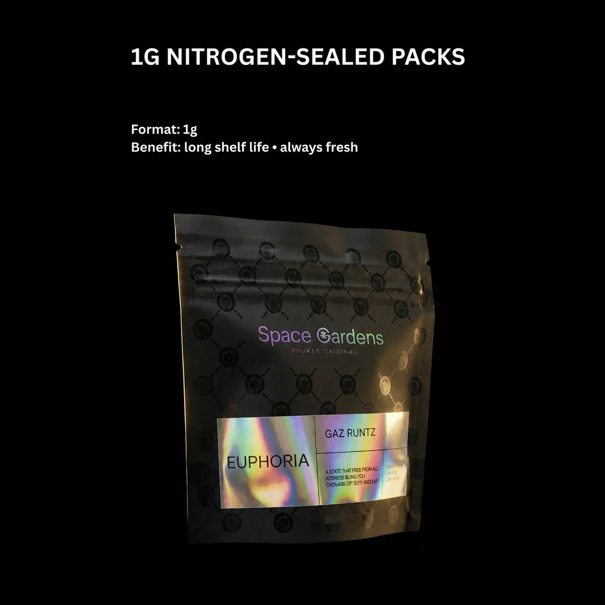 Gaz Runtz 1g nitrogen-sealed flower pack from Space Gardens